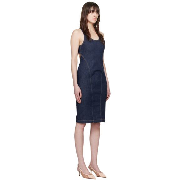 Alaia Sculpting Cross Back Straps Jean Dress in Denim Blue 42 US 10 - Picture 4 of 4